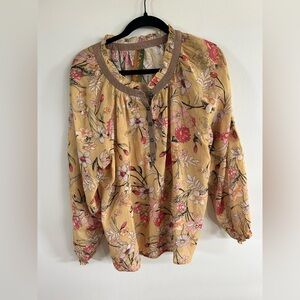 Aratta Yellow Floral Blouse with Pink Accents medium